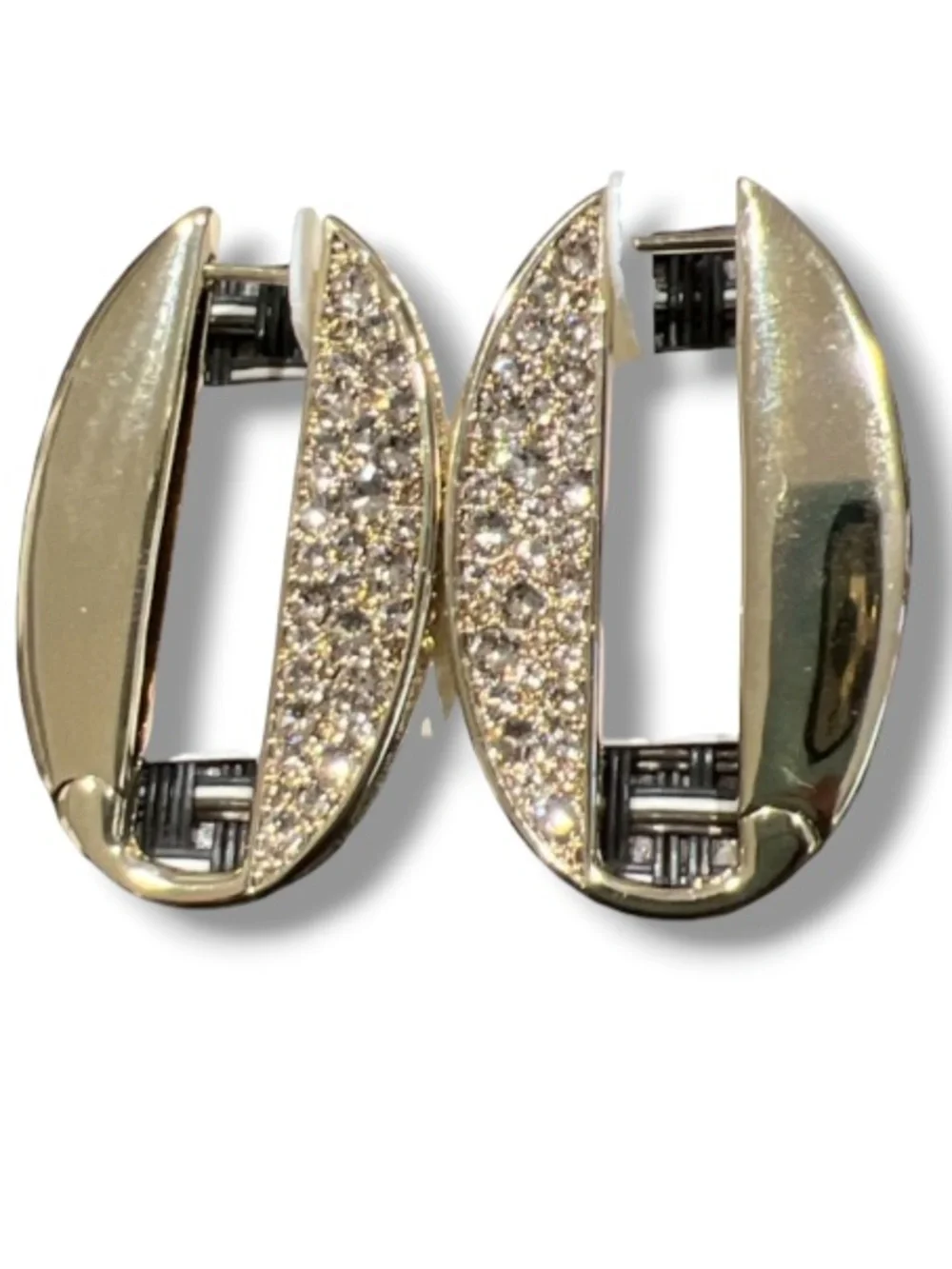 High End Women’s Gold Mega U Links Rhinestone Oval Sparkle Buckle Earrings